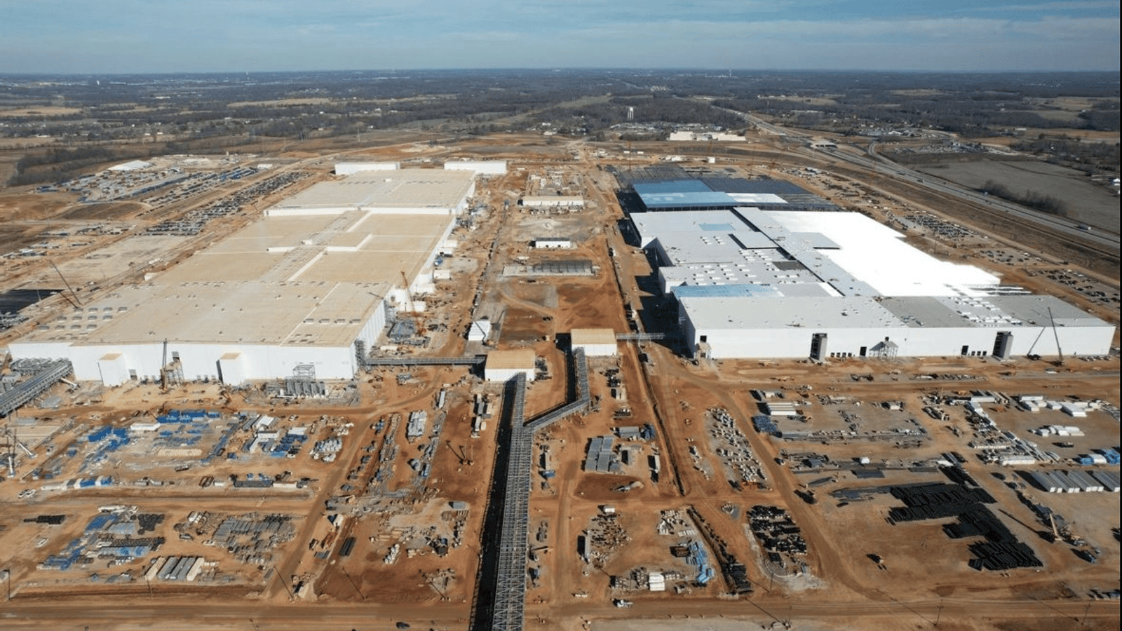 Aerial view of an industrial plant under construction